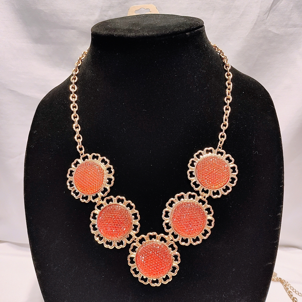 Elegant Gold and Orange Statement Necklace